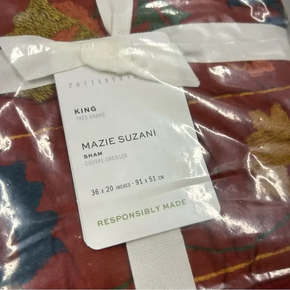 2 Pottery Barn Mazie Suzani Quilted KING Pillow Sham Cover Embroidered Red NWT